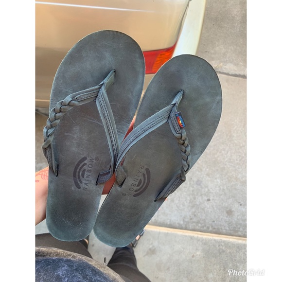 grey rainbow flip flops